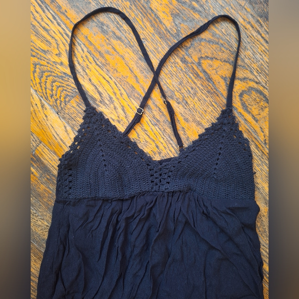 Boho Crochet Maxi Dress Black | Festival Coastal Cottagecore Size M